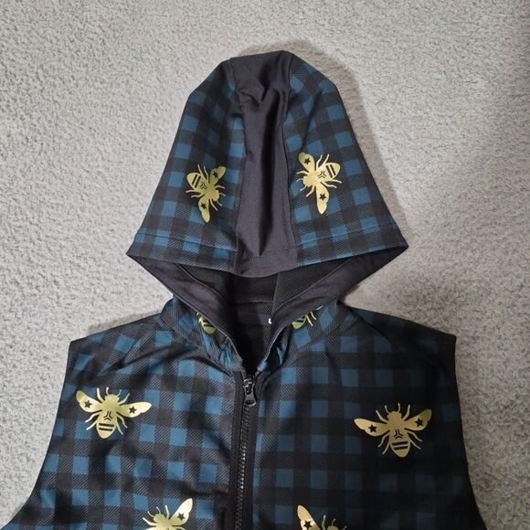Ultracor Hoodie Vest Women Sz Small Plaid Green Black Gold Full Zip Bumble Bees - Picture 5 of 11